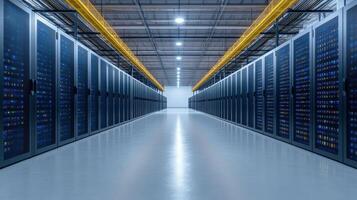 modern data center with rows of servers, showcasing advanced technology and organization photo