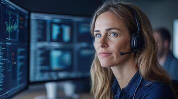 focused analyst in secure environment, working on financial data analysis photo