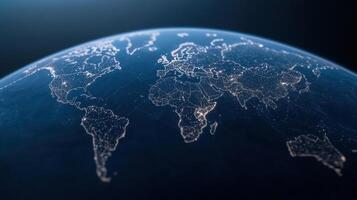 stunning view of Earth from space, showcasing illuminated cities and continents at night photo