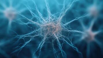 Neurons interconnected digital representation, showcasing intricate details and vibrant colors photo