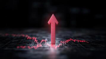 vibrant red arrow symbolizes financial growth, standing tall against dark background photo