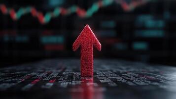 Red arrow symbolizing financial growth on digital background, representing success and progress photo