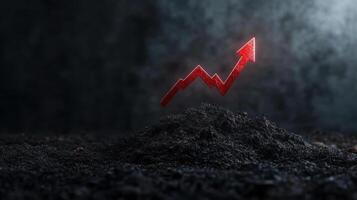 red arrow representing financial growth rises from dark soil, symbolizing potential and success photo