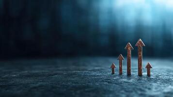 Growing arrows symbolize financial progress and success in dark, moody environment photo
