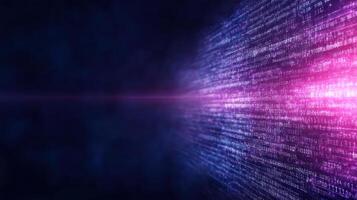 Digital data stream with vibrant colors and binary code creates futuristic atmosphere photo