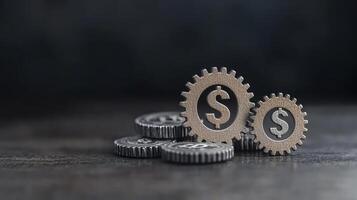 Metal gears with dollar symbols represent financial concepts and industry growth photo