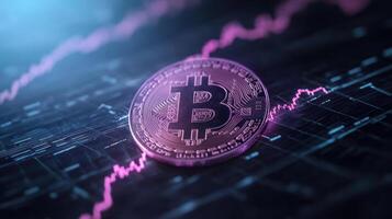Digital currency visualization with Bitcoin coin and trading graph photo