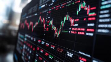 Financial data display shows stock market trends and investment analysis, conveying urgency photo