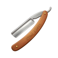 A gleaming straight razor with an intricately carved wooden handle. The sharp blade and elegant design create a timeless, sophisticated feel. png