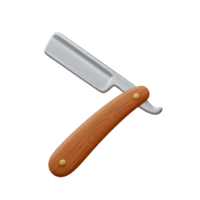 A gleaming straight razor with a rich, wooden handle. Sharp blade, classic style. Clean, simple design. png