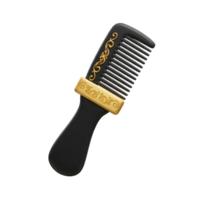 A sophisticated black comb, adorned with a gold, ornate detail, rests against a white backdrop. Its sleek design conveys timeless elegance. png