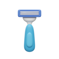 A cheerful blue razor with three blades gleams against a white background. Its smooth, 3D design gives it a modern, clean feel. png