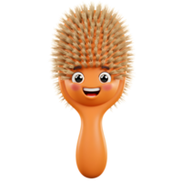 uma sorridente escova de cabelo, rendido dentro uma desenho animado estilo, características suave Castanho cerdas e uma brilhante laranja lidar. Está alegre expressão cria uma brincalhão e Diversão humor. png