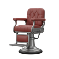 A sophisticated barber chair, rich red leather upholstery complements the sleek silver metal frame, creating a vintage yet modern atmosphere. Perfect for a classic barbershop. png
