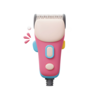 A cheerful pink electric hair clipper, rendered in a playful 3D style, sits ready for use. Small, colorful details add to its whimsical charm. png