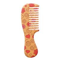 A charming comb adorned with a cheerful pattern of flowers and hearts. Its warm orange hue and playful design create a sweet and nostalgic feel. png