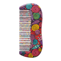 A whimsical hair comb bursts with color Swirls, dots, and doodles create a joyful, playful vibe. Perfect for adding a touch of fun to your hair routine. png