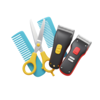 Scissors, combs, and clippers playfully arranged, vibrant colors against a white backdrop. A cheerful, simple image png