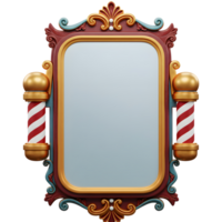 A charming, vintage-style barbershop sign awaits your message The ornate red and gold frame, complete with striped barber poles, creates a festive and nostalgic mood. png
