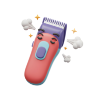 A cute, cartoon hair clipper yawns dramatically, tiny puffs of air escaping. Its colorful design and exhausted expression create a fun, slightly comical mood. png