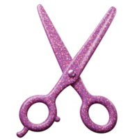 Enchanted purple scissors, adorned with glitter, sparkle against a white backdrop. A whimsical and stylish image. png