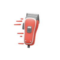 A vibrant red electric hair clipper speeds across the screen, its sleek design and sharp blades hinting at a quick and efficient trim. A clean, modern style. png