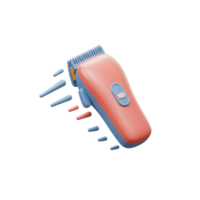 A charming, pastel-colored hair clipper floats against a white background, hair trimmings playfully scattered around it. The scene is bright and cheerful. png
