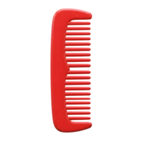 A vibrant red plastic comb stands out against a stark white background, its simple yet elegant design making a bold statement. The smooth, slightly textured surface adds a touch of realism. png