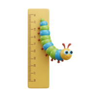 A cute, colorful caterpillar playfully climbs a ruler, its bright segments contrasting against the warm yellow. A charming, childlike scene png