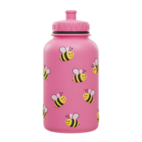 un encantador rosado agua botella adornado con linda abeja ilustraciones. Perfecto para niños, es ambos funcional y divertido, agregando un toque de capricho a hidratación. png