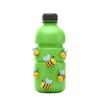 A cheerful green bottle adorned with cute cartoon bees creates a playful and refreshing summer vibe. The bright colors and simple design evoke a happy, lighthearted mood. png