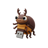 A cute, brown beetle-shaped USB drive, whimsically designed with big eyes and orange accents. It's a playful yet functional tech accessory. png