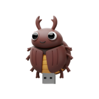 A delightful brown beetle adorns this USB drive, its large eyes and cheerful smile adding a touch of whimsy to digital storage. A cute and fun tech accessory png
