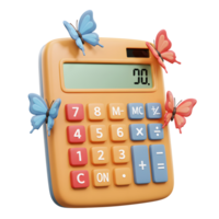 uma alegre laranja calculadora é adornado com vibrante borboletas, criando uma brincalhão e alegre humor. a cena é brilhante e diversão, perfeito para uma Primavera ou verão tema. png