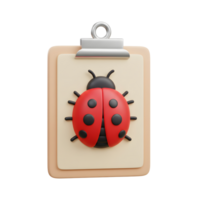 A cheerful ladybug, rendered in a cute 3D style, sits center stage on a simple clipboard. The scene is lighthearted and playful. png