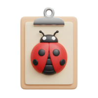A sweet 3D-rendered ladybug sits on a clipboard, its bright red shell dotted with black spots. A simple yet charming design. png