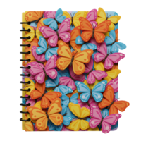 A charming spiral notebook bursts with colorful butterflies Bright hues and playful design create a cheerful, fun vibe. Perfect for notes or sketches png