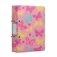 Charming pink binder adorned with colorful butterflies, creating a cheerful and whimsical vibe. Perfect for organization with a touch of style png