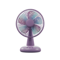 A charming pastel purple desk fan with subtly iridescent blades offers a gentle breeze and a touch of modern whimsy to any space. Cool, calming, and stylish png