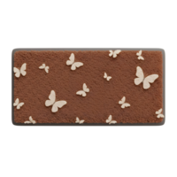 A charming brown shag rug features a scattered pattern of off-white butterflies, creating a cozy and whimsical atmosphere. The soft texture and gentle design evoke a sense of calm. png