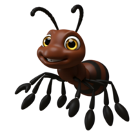 A friendly cartoon ant smiles broadly, its shiny brown body and playful pose creating a cheerful and charming image. The details are simple yet expressive. png
