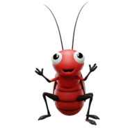A happy red cricket joyfully greets the day, its large eyes sparkling with delight. This charming 3D render exudes playful energy and warmth. png