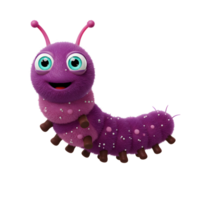 A charming purple caterpillar smiles playfully Its fluffy body and bright eyes create a joyful, cartoonish mood. png