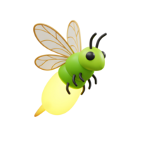 A cheerful, bright green firefly with translucent golden wings glows softly in the night. Its adorable design creates a whimsical, happy mood. png