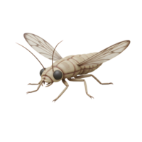 A captivating image of a pale insect, meticulously rendered in 3D. Its segmented body and translucent wings are strikingly detailed, creating a serene and somewhat ethereal mood. png