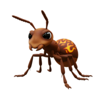 A cute, cartoon ant with a fiery back design Big eyes and chunky legs make this 3D render fun and friendly. It's got a playful, slightly mischievous vibe. png