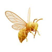 A charming, cartoonish golden wasp takes flight, its translucent wings catching the light. A cheerful and playful mood is conveyed through its simple yet detailed design. png