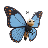 A delightful cartoon butterfly with light blue wings and big, friendly eyes floats across a white background. Its cheerful expression and vibrant colors create a joyful, playful mood. png