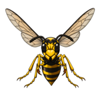Behold this striking wasp illustration Its bold stripes and detailed wings create a captivating image. The close-up view reveals intricate details, making it both lively and intense. png