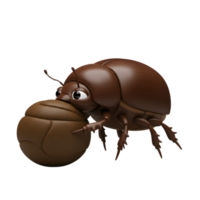 A charming chocolate-colored beetle, rendered in 3D, playfully pushes a large, round ball. The scene is lighthearted and whimsical. png
